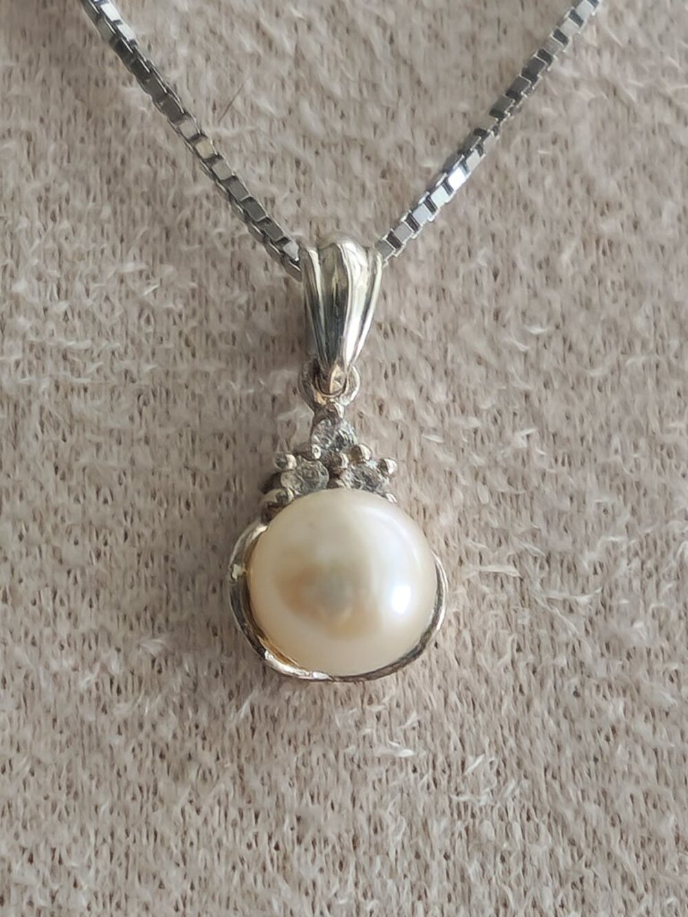 Edwardian Cultured Freshwater Pearl and White Crystal 925 Silver w/16" Chain NWT